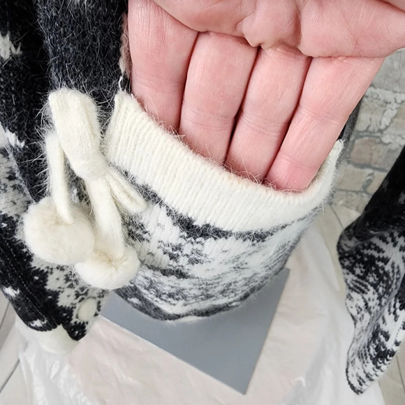 El Corte Ingles Wool Angora Cardigan Winter Mittens Black Ivory Size 42 - Picture 10 of 16